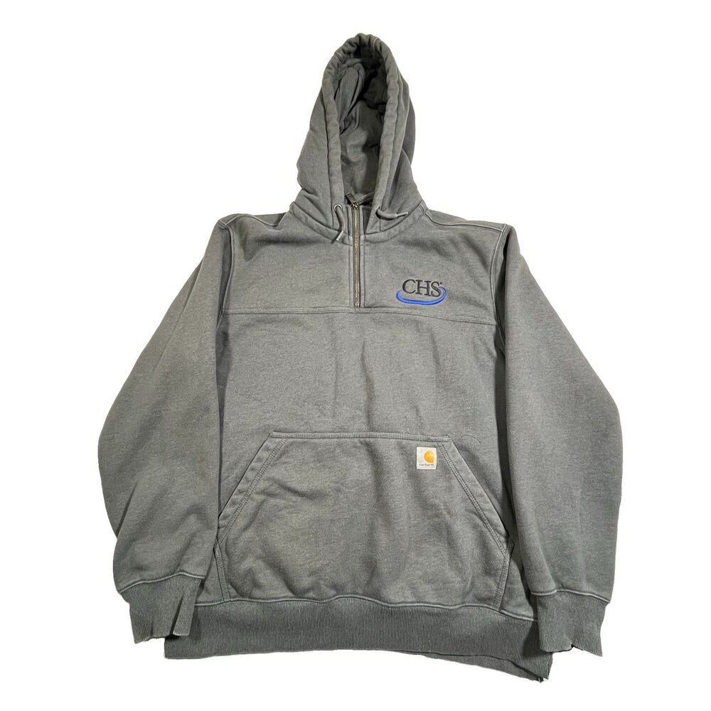 Carhartt Rain Defender Gray Quarter Zip Hooded Sweatshirt Size L Loose Fit